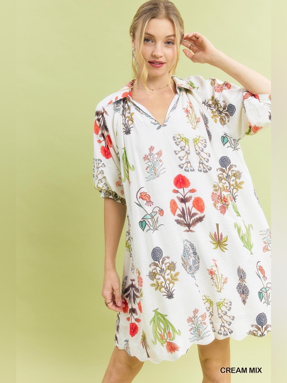 Umgee Floral Encyclopedia Print Mini Dress - Picture 5 of 7